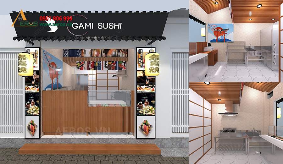 aeros thiết kế quán ăn sushi- gami